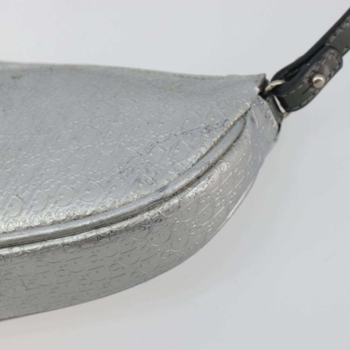 Christian Dior Trotter Canvas Saddle Accessory Pouch Leather Silver Auth bs36786