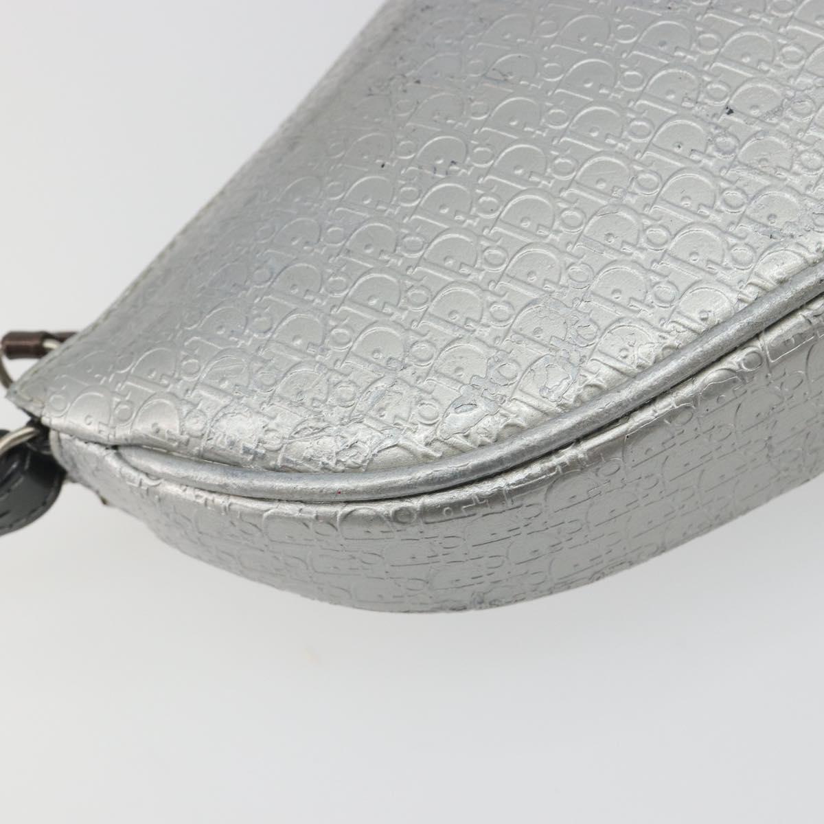 Christian Dior Trotter Canvas Saddle Accessory Pouch Leather Silver Auth bs36786