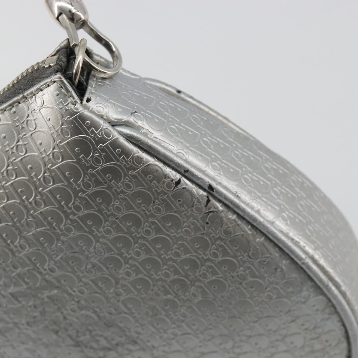 Christian Dior Trotter Canvas Saddle Accessory Pouch Leather Silver Auth bs36786