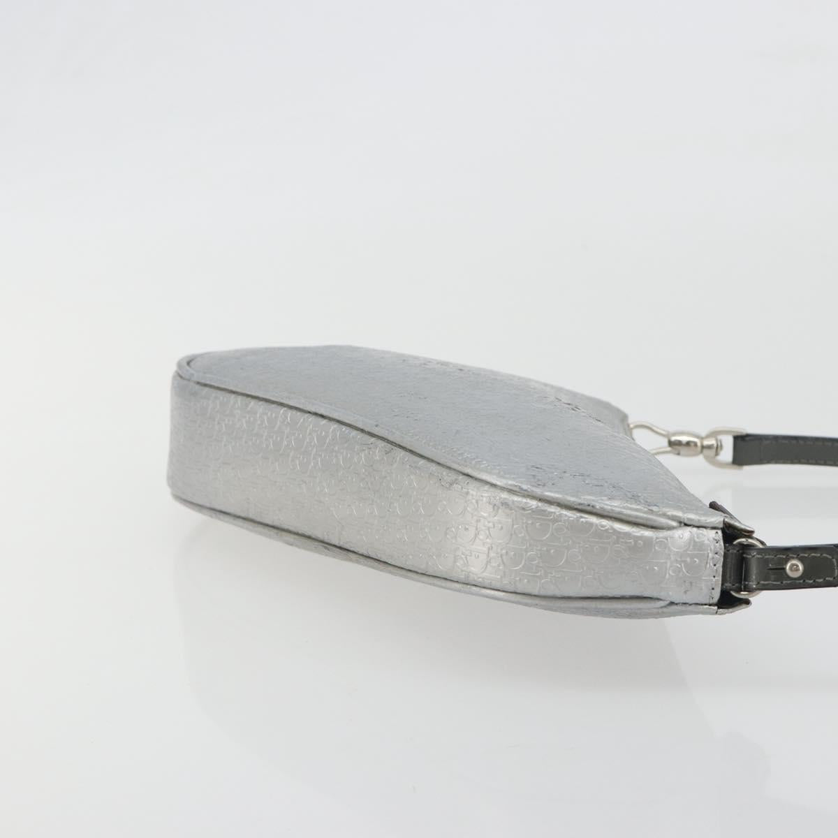 Christian Dior Trotter Canvas Saddle Accessory Pouch Leather Silver Auth bs36786