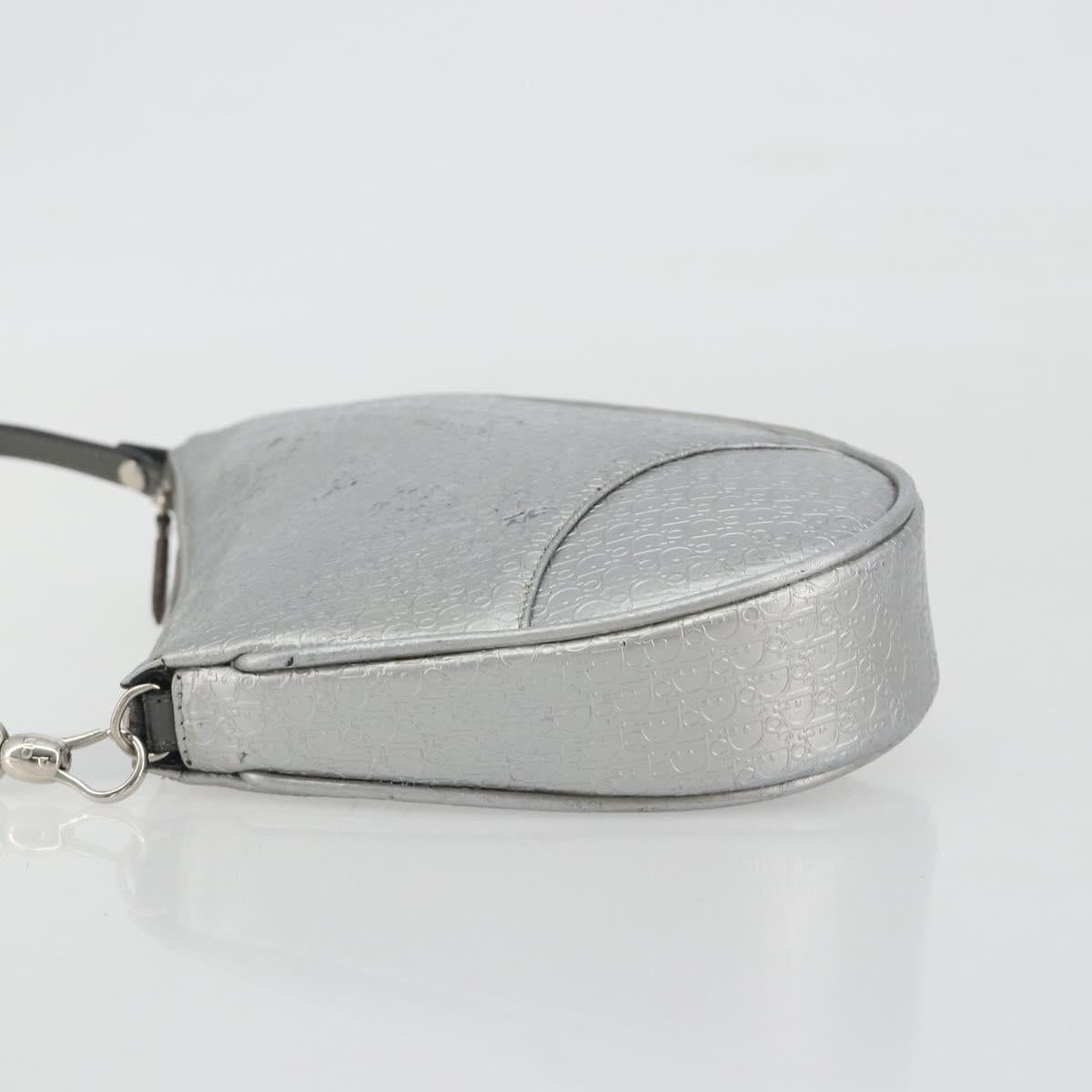 Christian Dior Trotter Canvas Saddle Accessory Pouch Leather Silver Auth bs36786