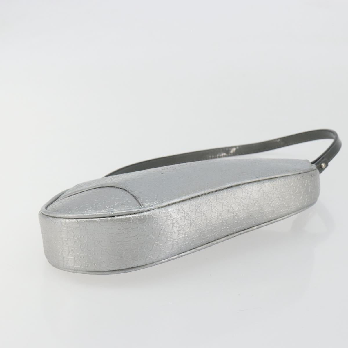 Christian Dior Trotter Canvas Saddle Accessory Pouch Leather Silver Auth bs36786
