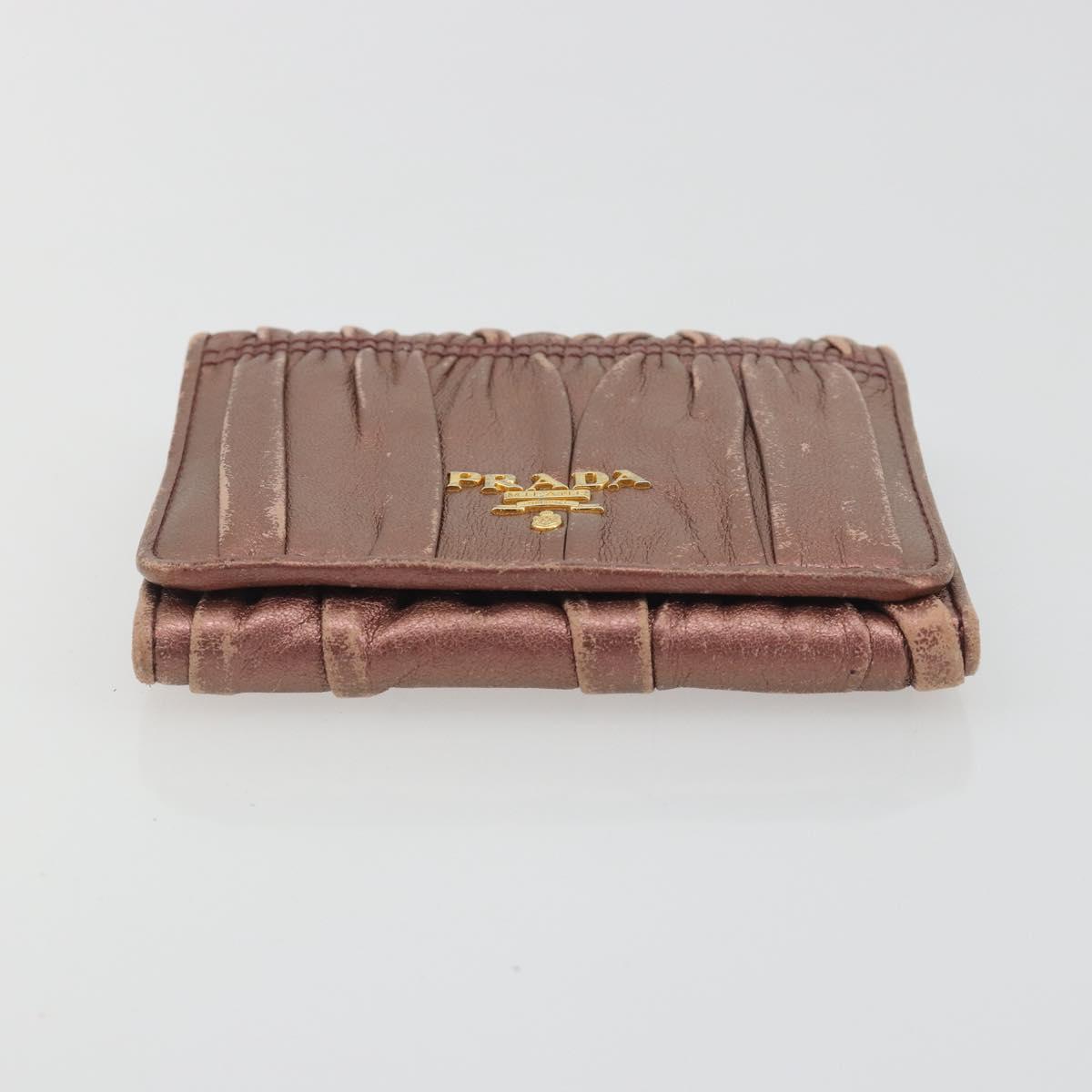 PRADA Wallet Leather 2 Set Gold Pink Auth bs36787