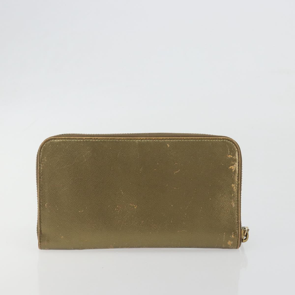 PRADA Wallet Leather 2 Set Gold Pink Auth bs36787