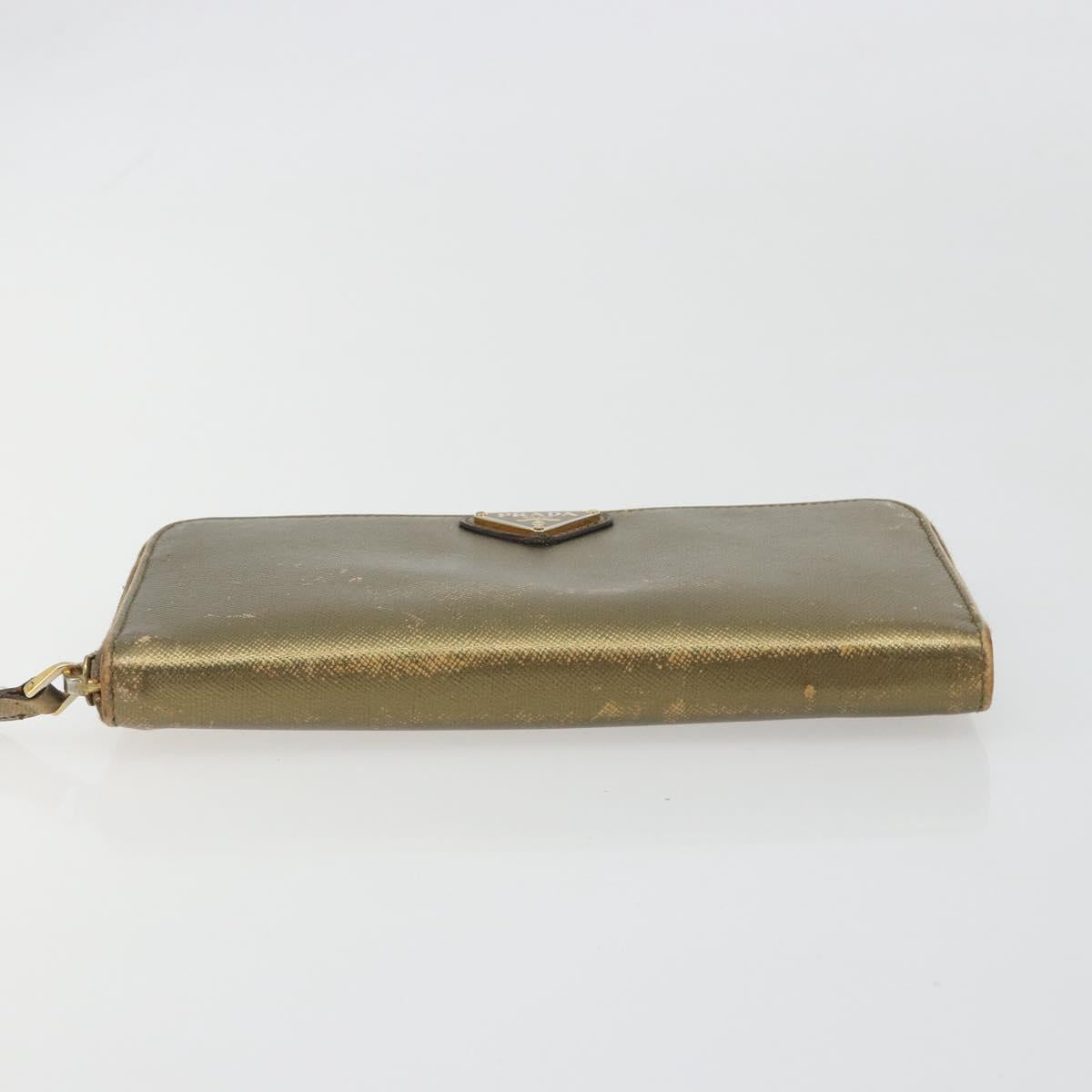 PRADA Wallet Leather 2 Set Gold Pink Auth bs36787
