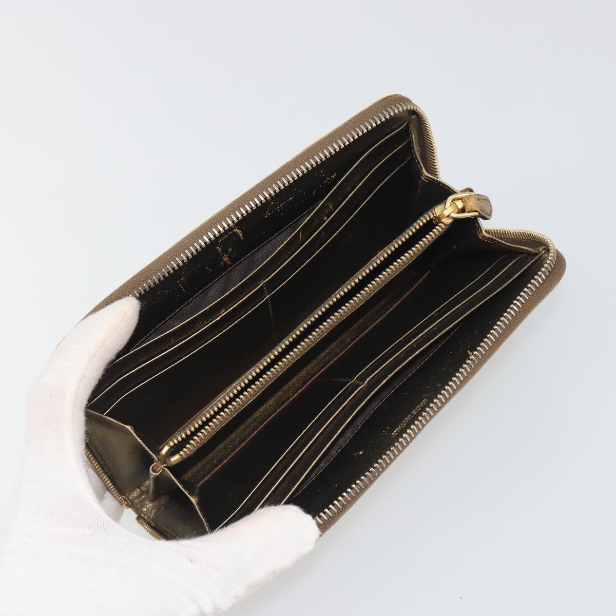 PRADA Wallet Leather 2 Set Gold Pink Auth bs36787