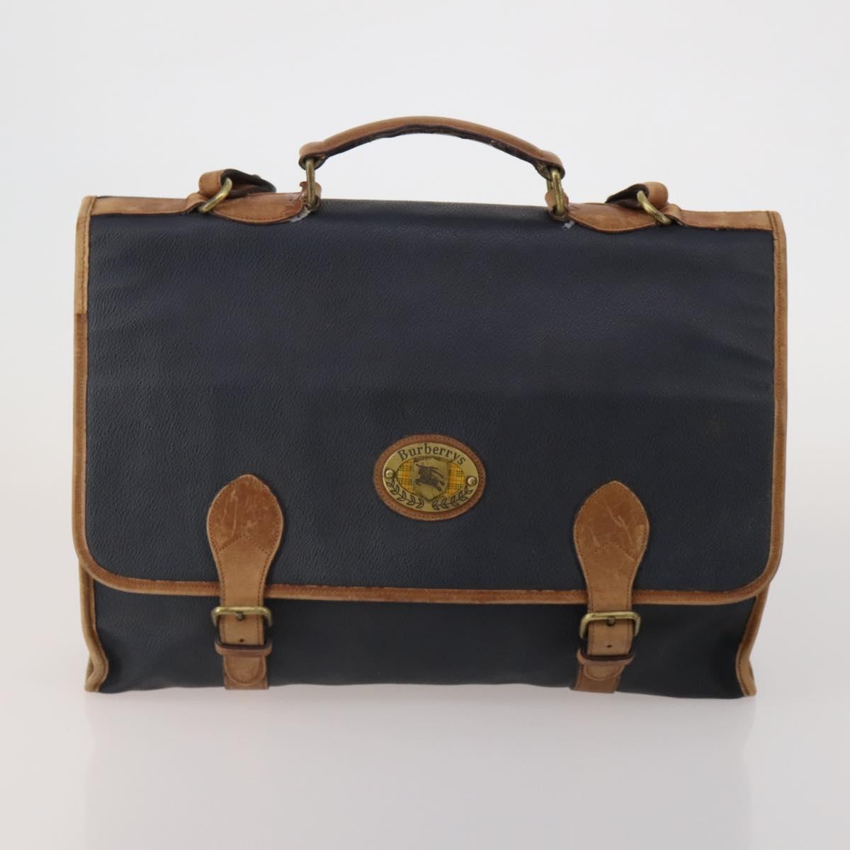Burberrys Nova Check Blue Label Bag Canvas Leather 2way 3 Set Black Auth bs36794