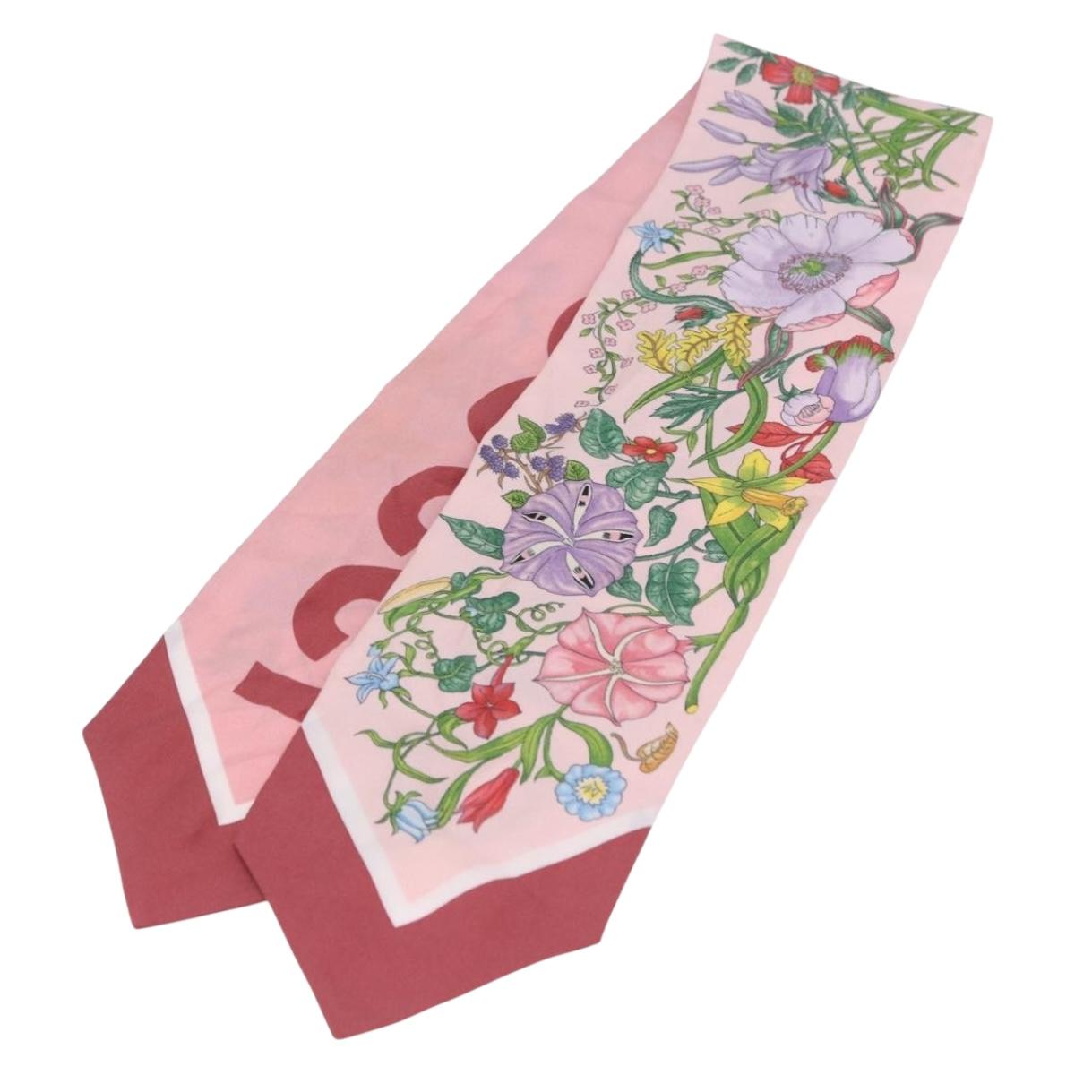 GUCCI Ribbon Scarf Silk Pink Auth bs36796A