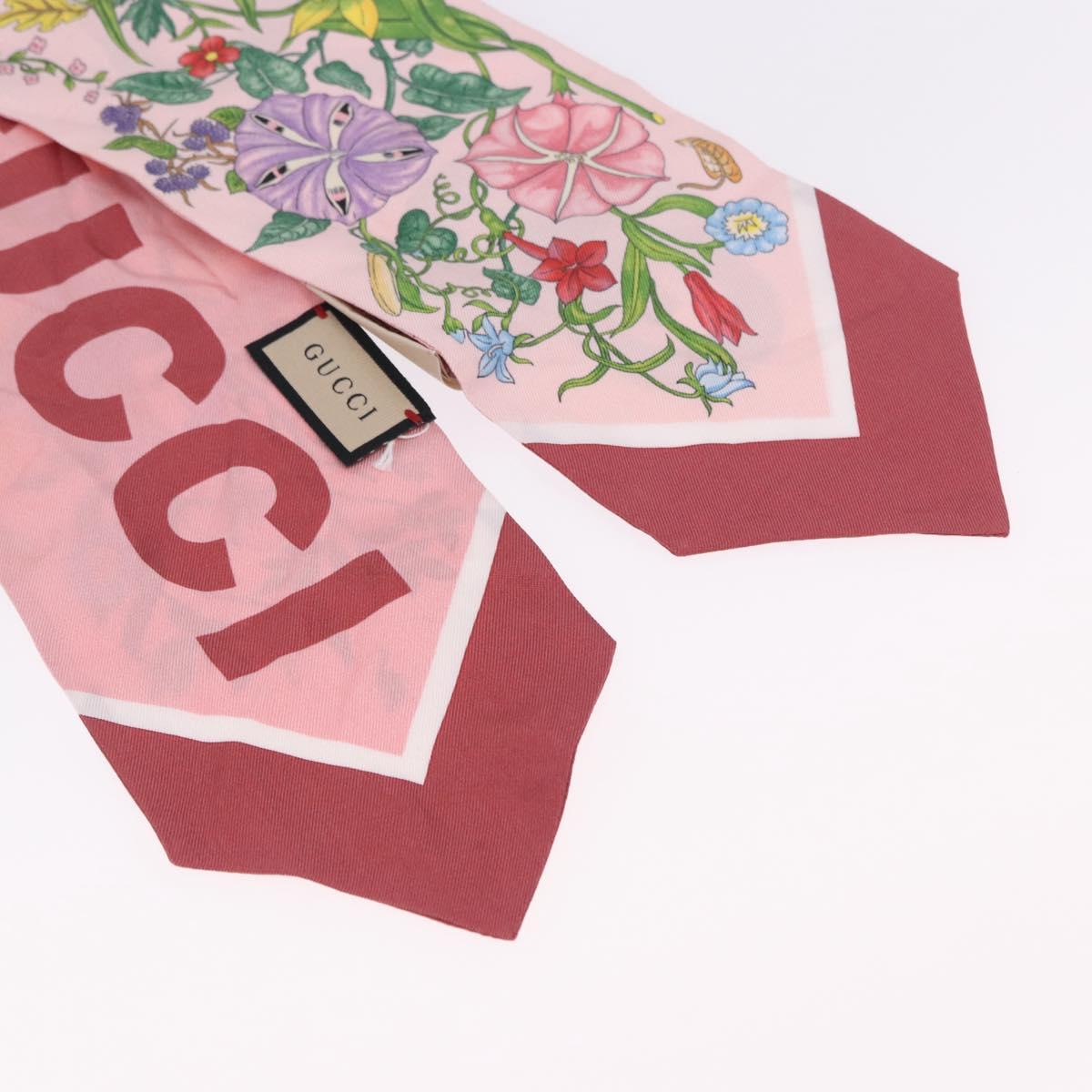 GUCCI Ribbon Scarf Silk Pink Auth bs36796A