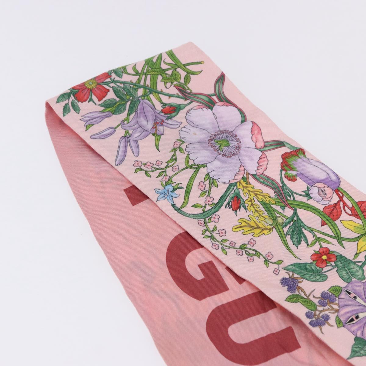GUCCI Ribbon Scarf Silk Pink Auth bs36796A