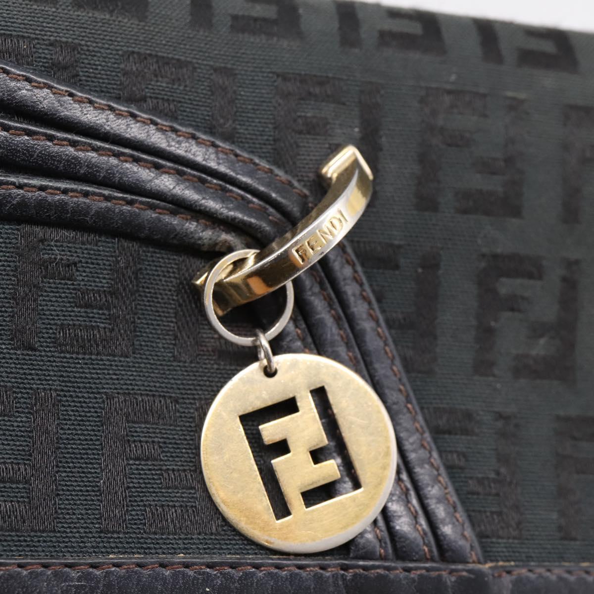 FENDI Zucchino Canvas Long Wallet Black Gold Auth bs36814