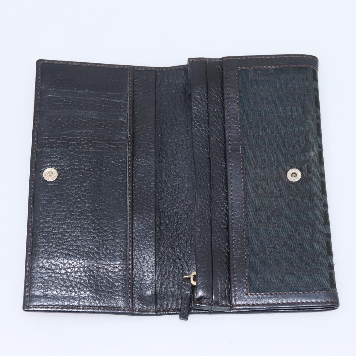 FENDI Zucchino Canvas Long Wallet Black Gold Auth bs36814