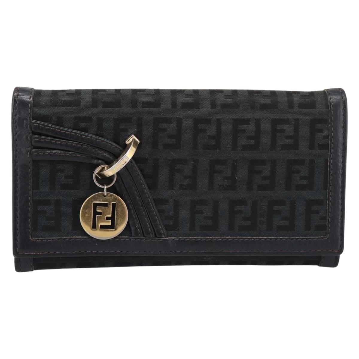 FENDI Zucchino Canvas Long Wallet Black Gold Auth bs36814