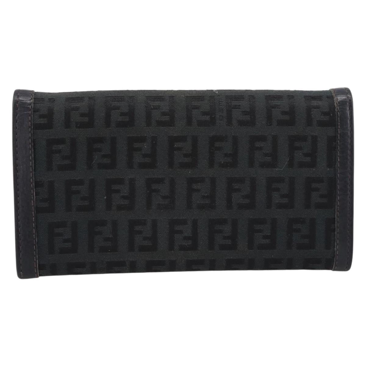 FENDI Zucchino Canvas Long Wallet Black Gold Auth bs36814