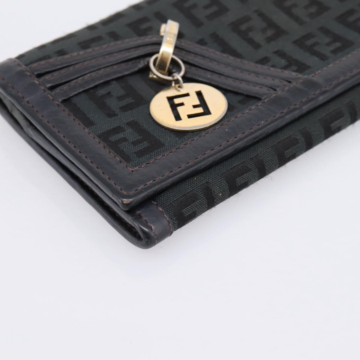 FENDI Zucchino Canvas Long Wallet Black Gold Auth bs36814