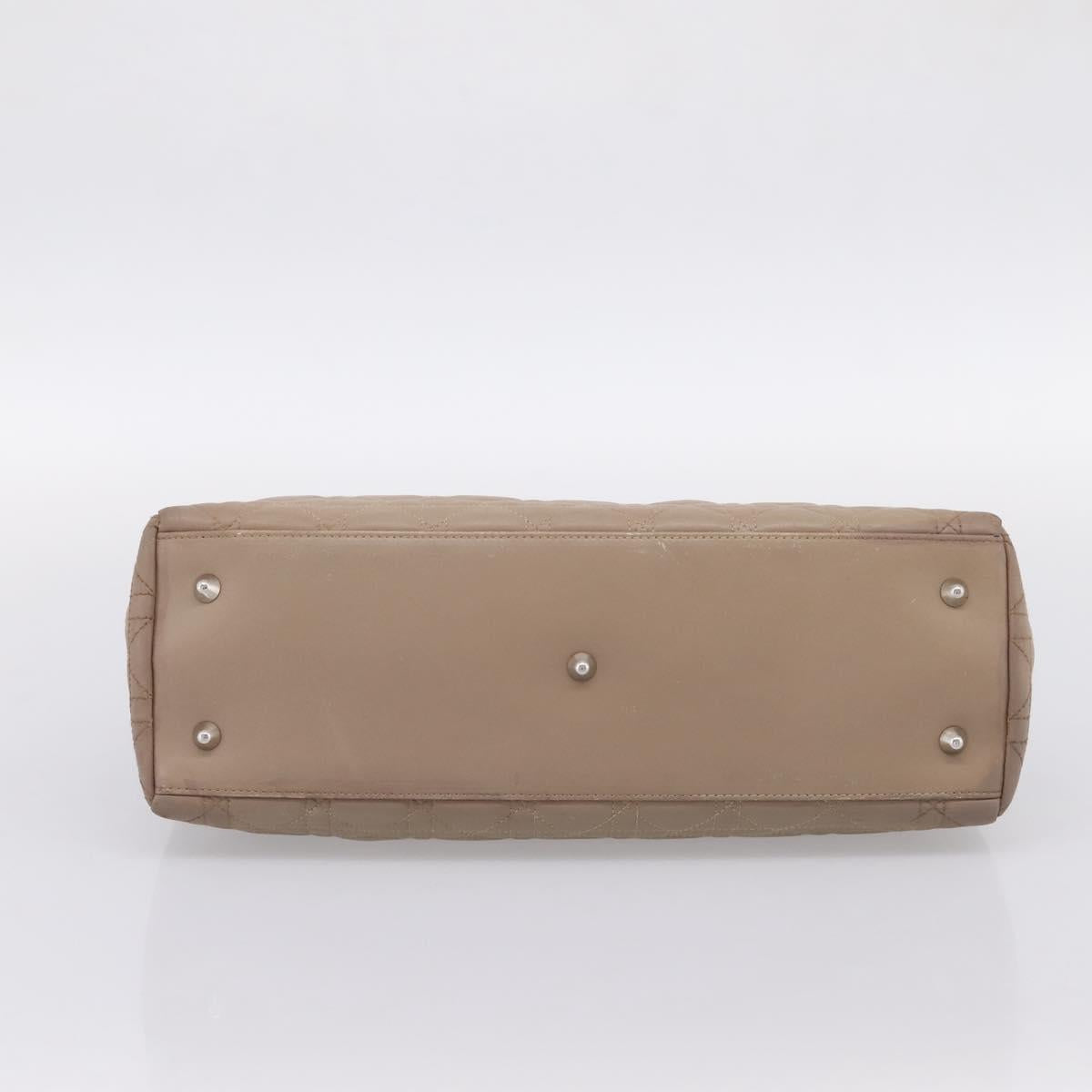 Christian Dior Canage Hand Bag Leather Beige Silver Auth bs36815
