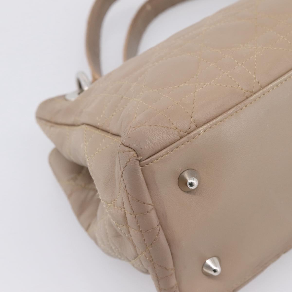 Christian Dior Canage Hand Bag Leather Beige Silver Auth bs36815