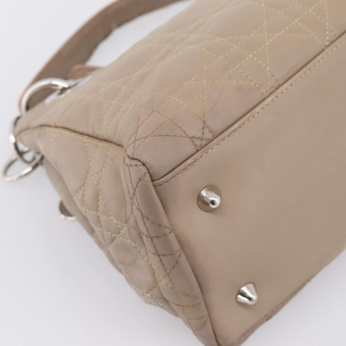 Christian Dior Canage Hand Bag Leather Beige Silver Auth bs36815