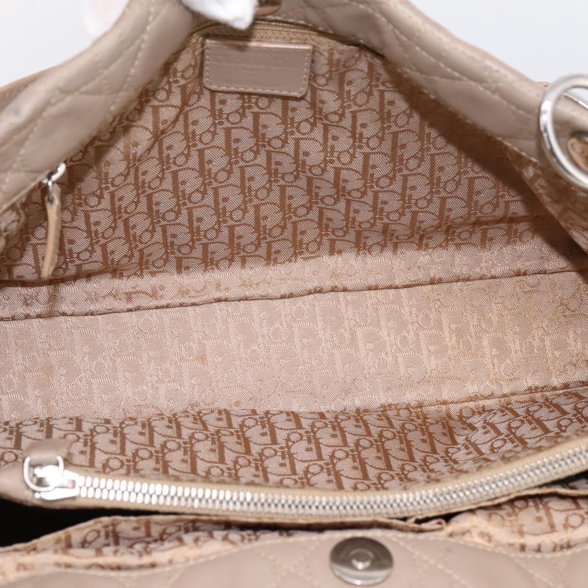 Christian Dior Canage Hand Bag Leather Beige Silver Auth bs36815