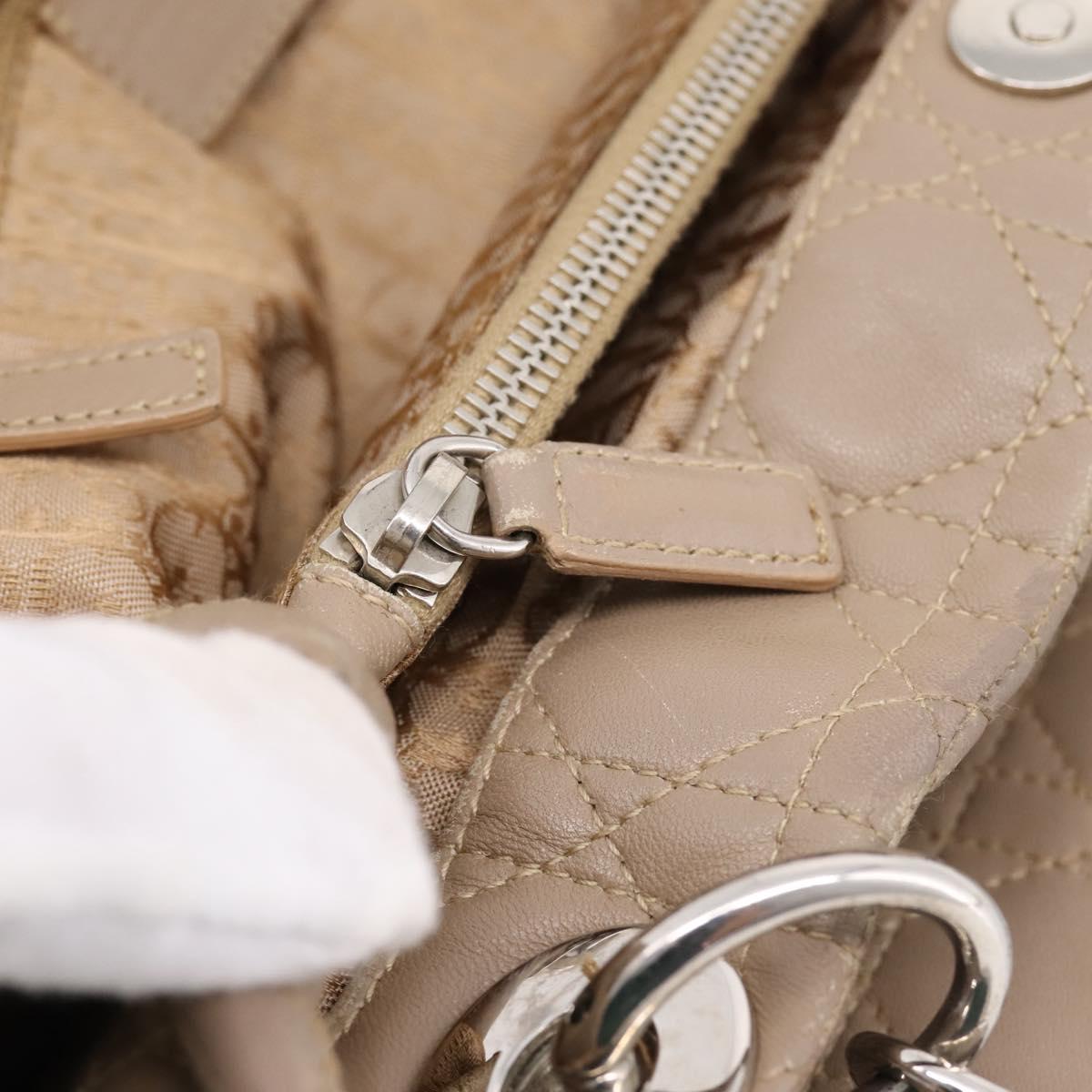 Christian Dior Canage Hand Bag Leather Beige Silver Auth bs36815