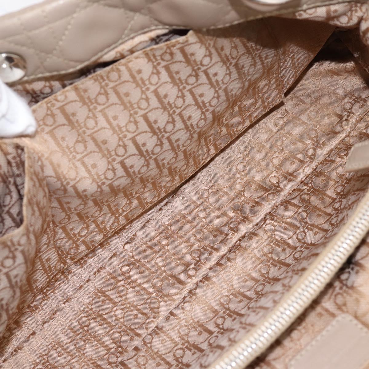 Christian Dior Canage Hand Bag Leather Beige Silver Auth bs36815
