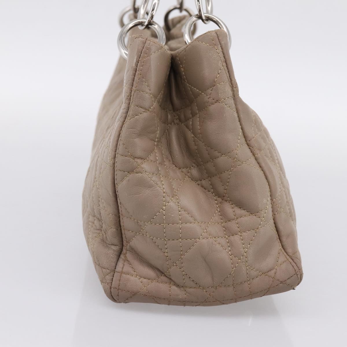 Christian Dior Canage Hand Bag Leather Beige Silver Auth bs36815