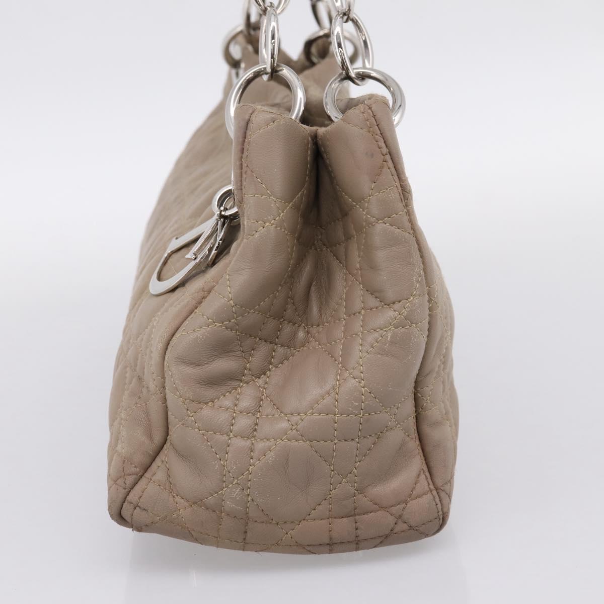 Christian Dior Canage Hand Bag Leather Beige Silver Auth bs36815