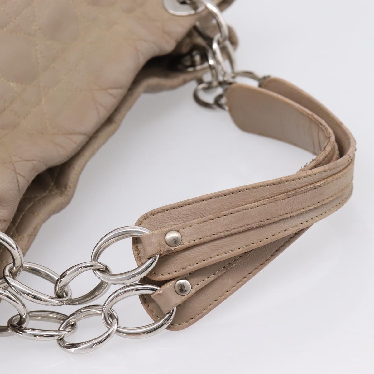 Christian Dior Canage Hand Bag Leather Beige Silver Auth bs36815