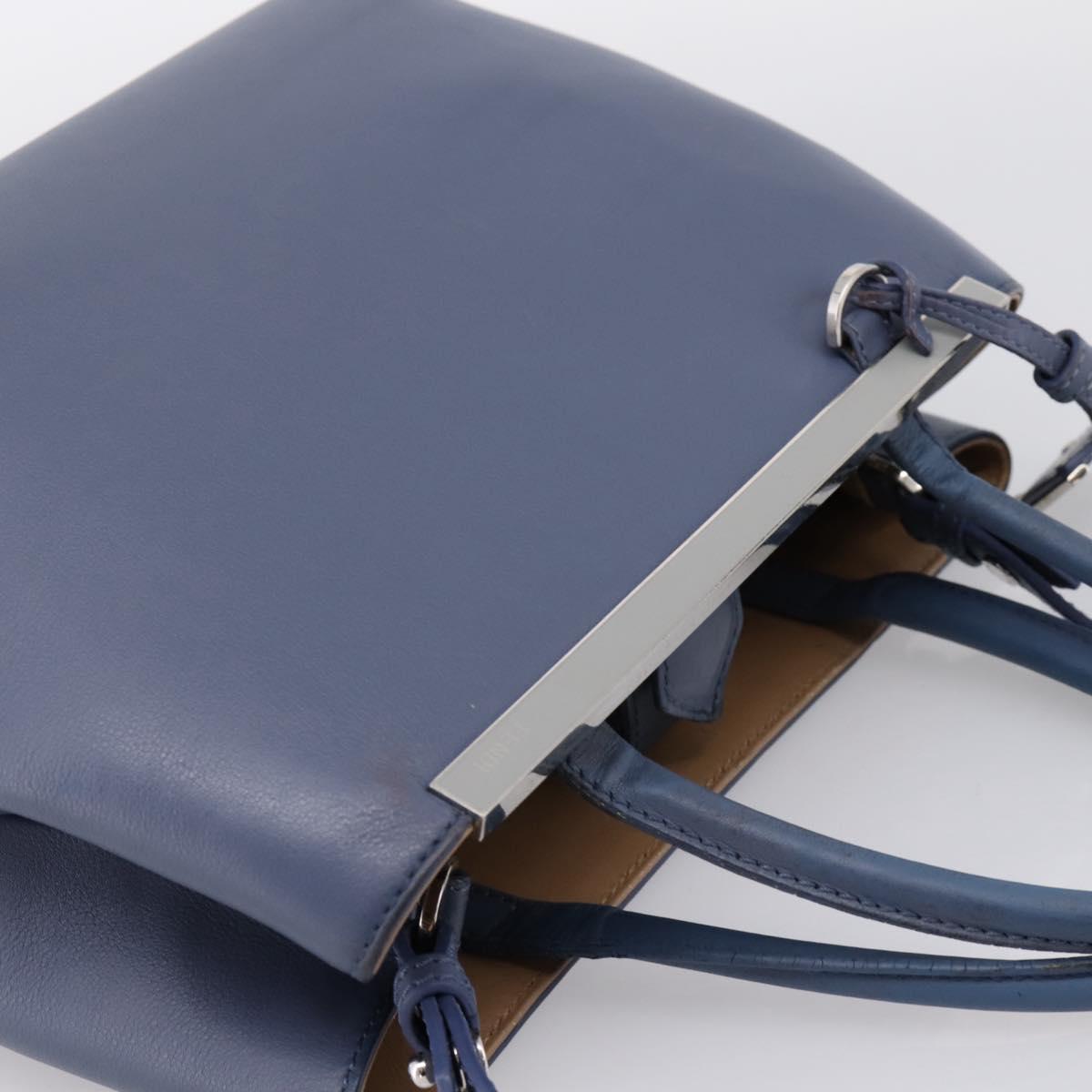 FENDI To Joule Hand Bag Leather 2way Blue Silver Auth bs36816