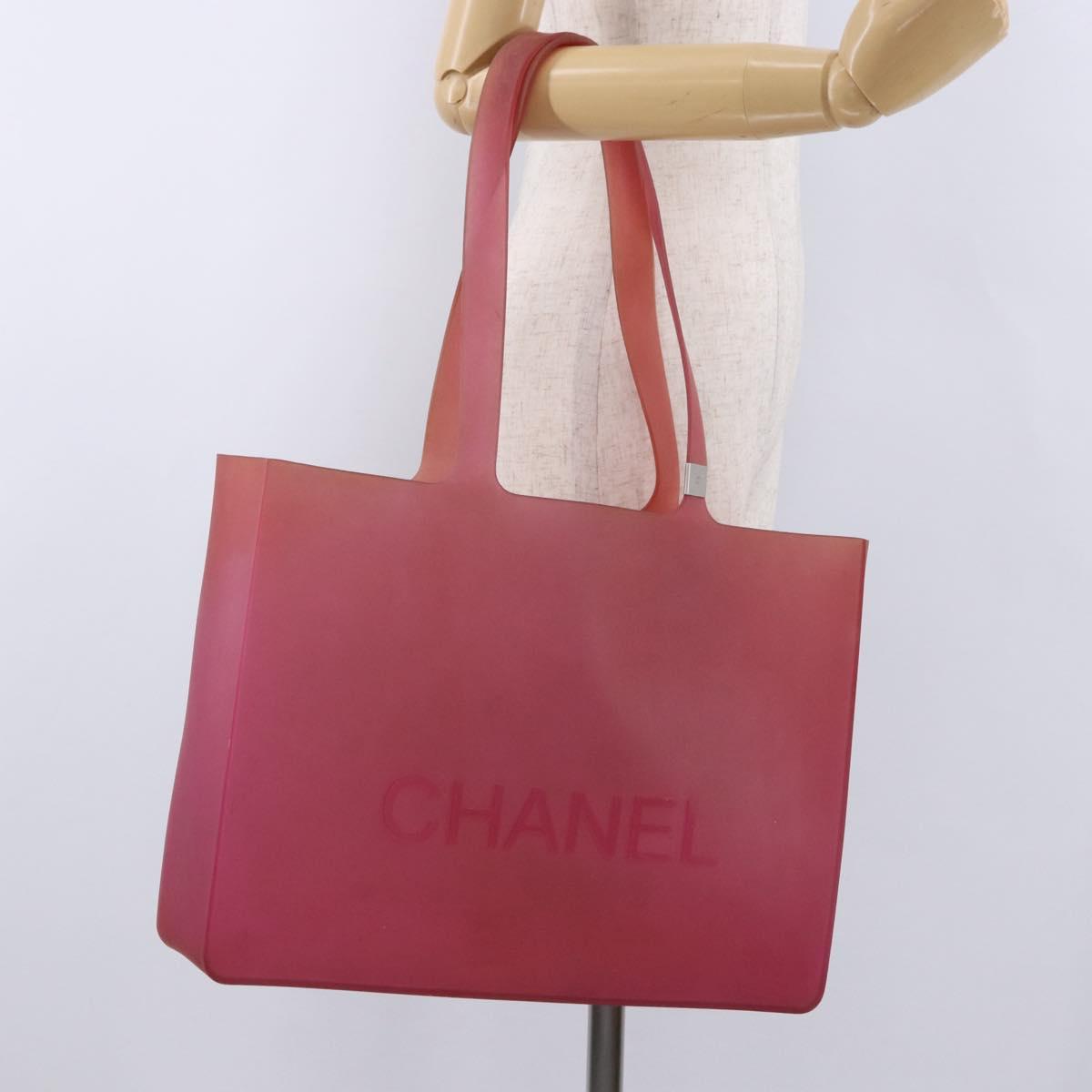 CHANEL Tote Bag Rubber Pink CC Auth bs36817