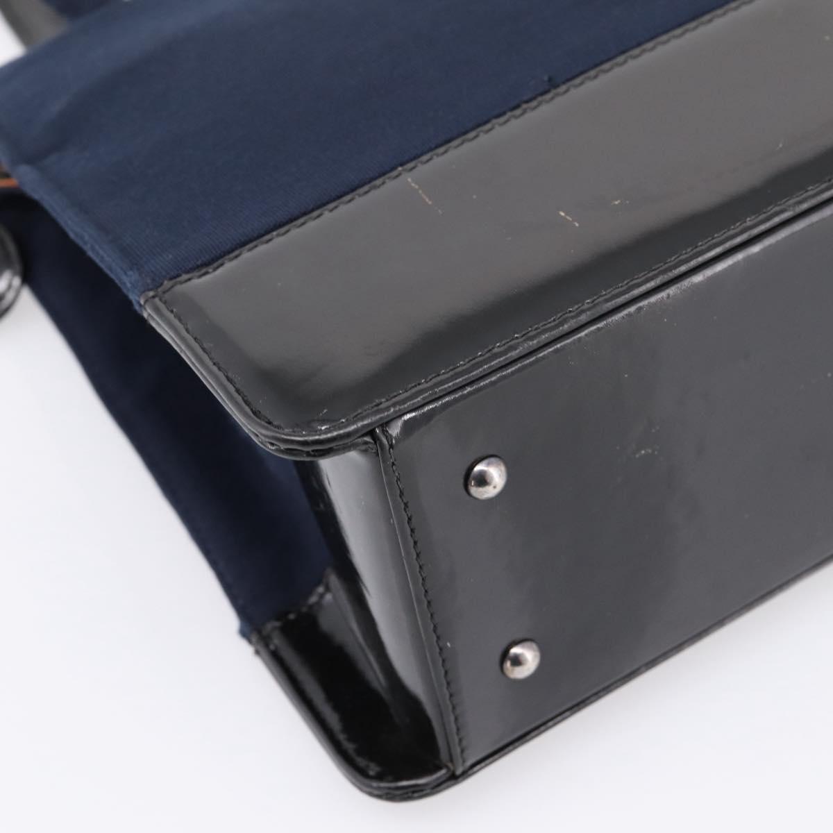 CHANEL Shoulder Bag Canvas Navy Silver CC Auth bs36818