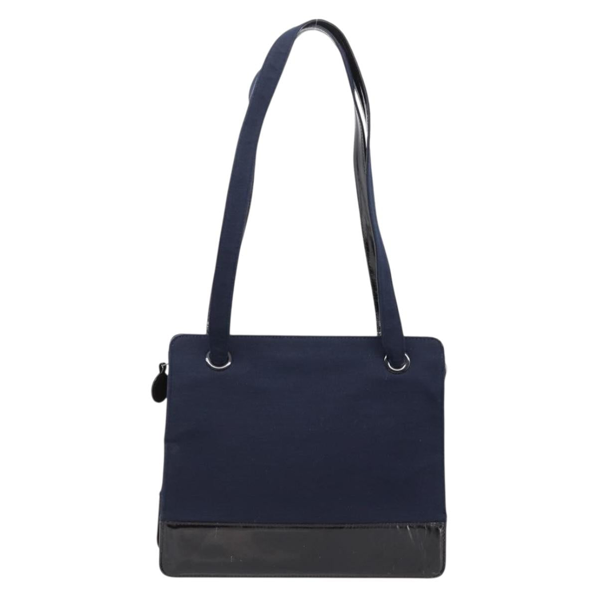 CHANEL Shoulder Bag Canvas Navy Silver CC Auth bs36818