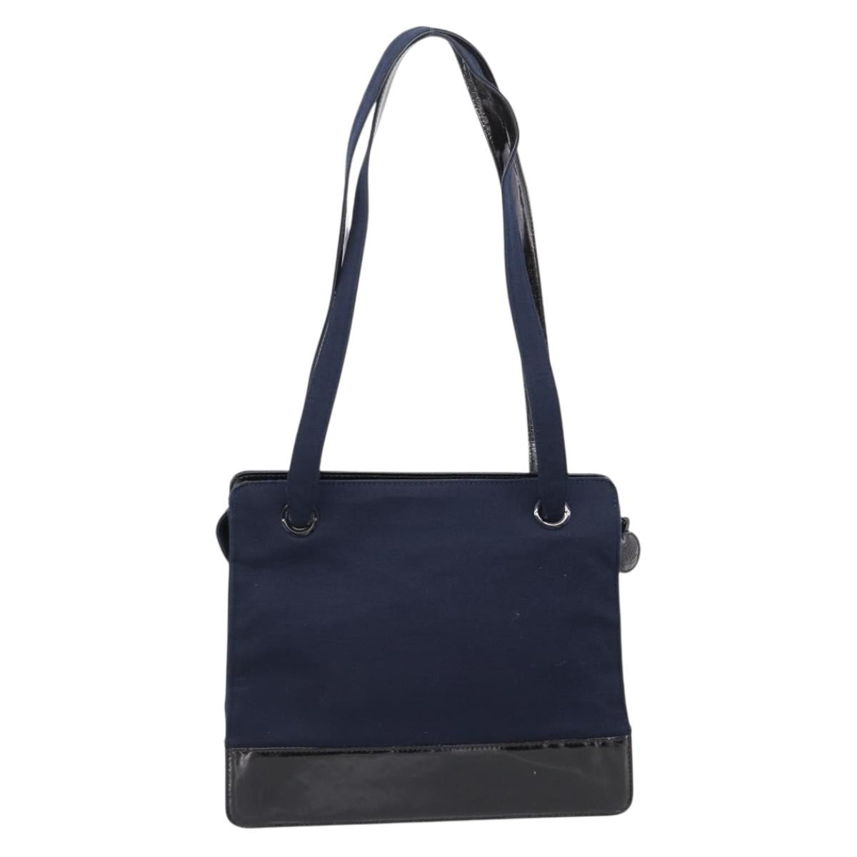 CHANEL Shoulder Bag Canvas Navy Silver CC Auth bs36818