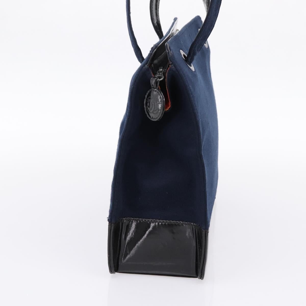 CHANEL Shoulder Bag Canvas Navy Silver CC Auth bs36818