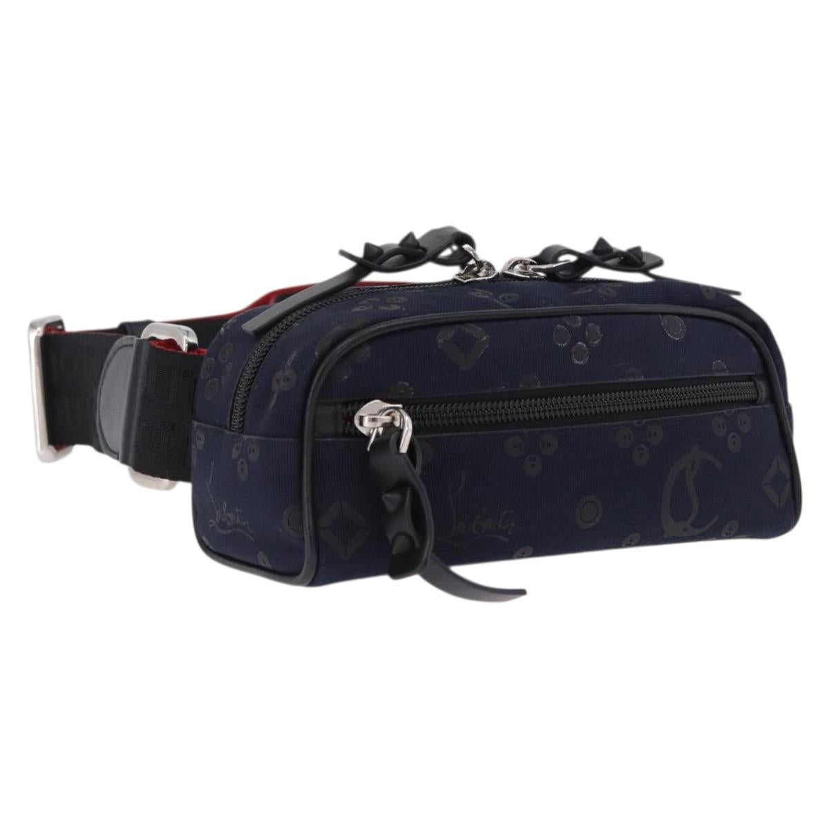 Christian Louboutin Waist Pouch Canvas Navy Silver Auth bs36819V