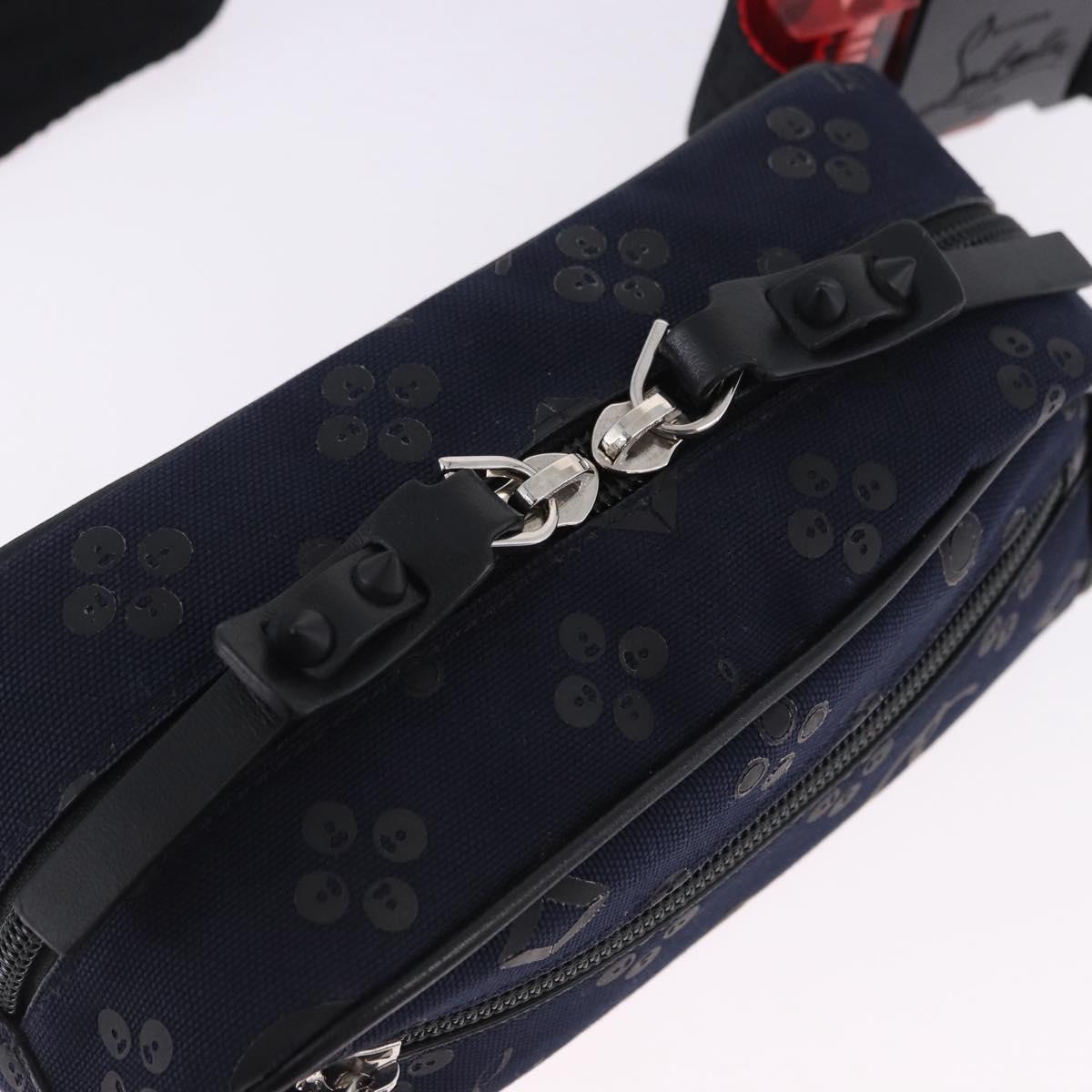 Christian Louboutin Waist Pouch Canvas Navy Silver Auth bs36819V