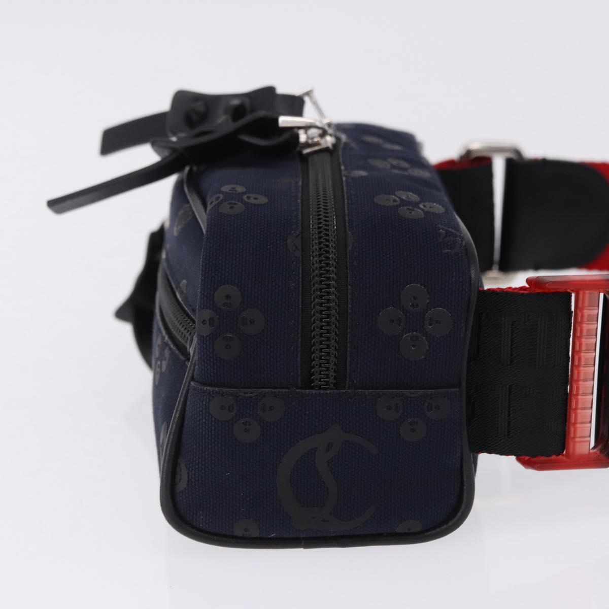 Christian Louboutin Waist Pouch Canvas Navy Silver Auth bs36819V
