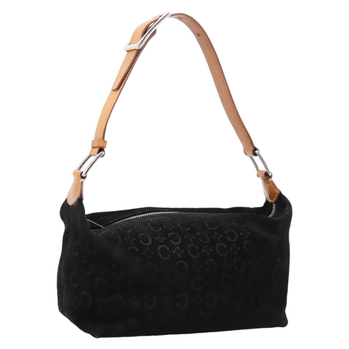 CELINE C Macadam Canvas Hand Bag Suede Black Silver Auth bs36821