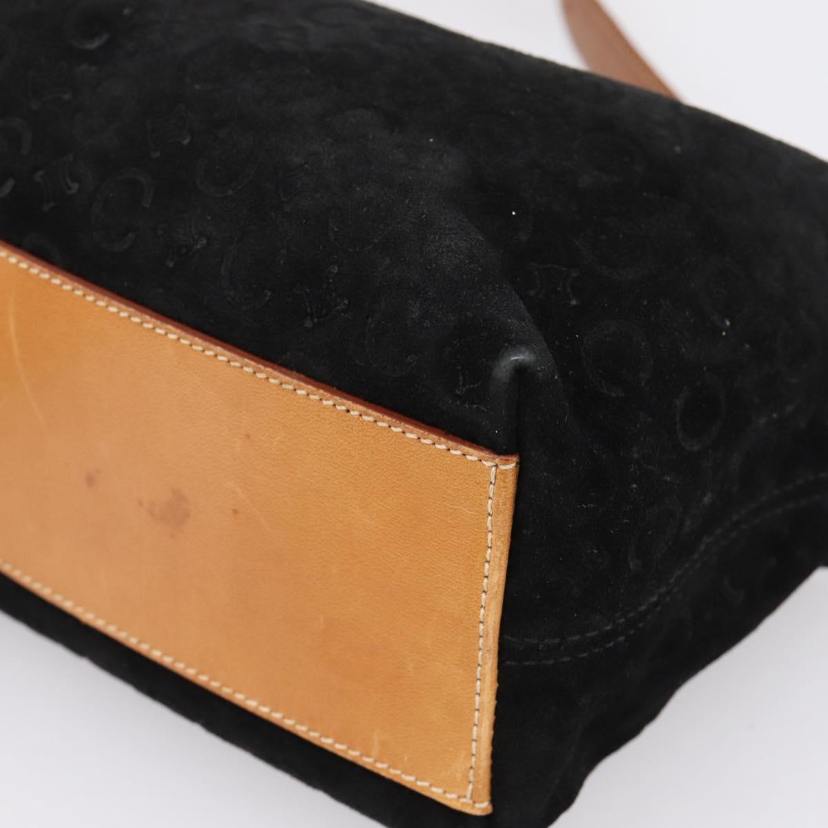 CELINE C Macadam Canvas Hand Bag Suede Black Silver Auth bs36821