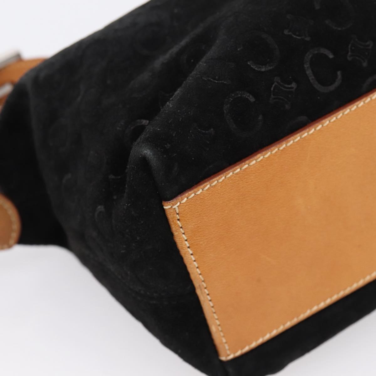 CELINE C Macadam Canvas Hand Bag Suede Black Silver Auth bs36821