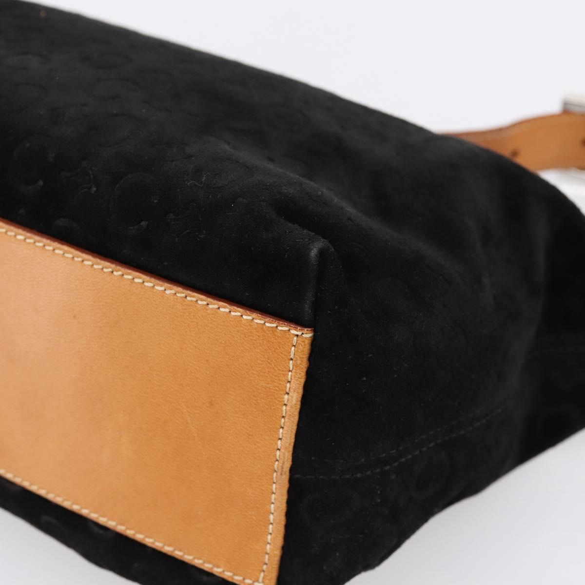 CELINE C Macadam Canvas Hand Bag Suede Black Silver Auth bs36821