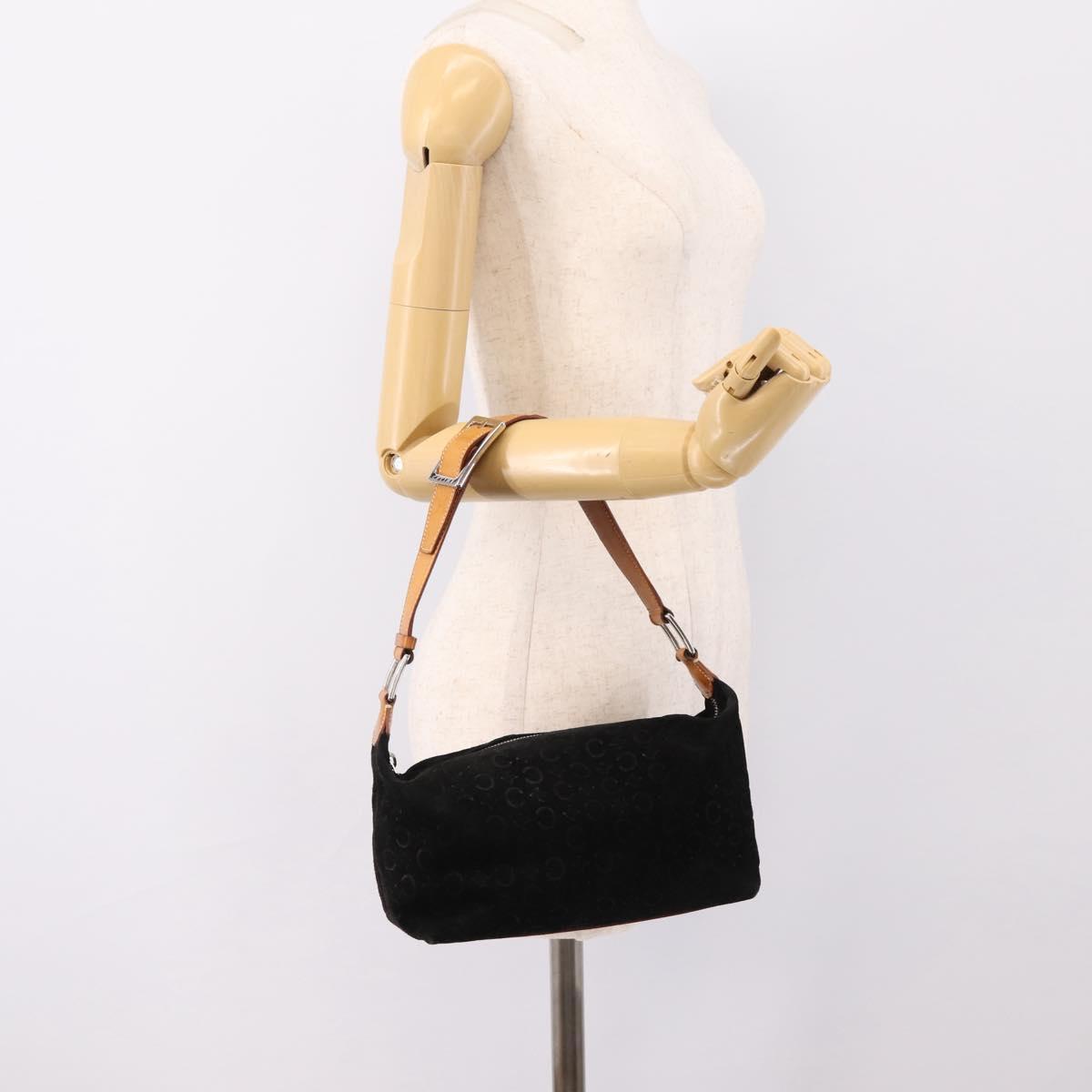 CELINE C Macadam Canvas Hand Bag Suede Black Silver Auth bs36821