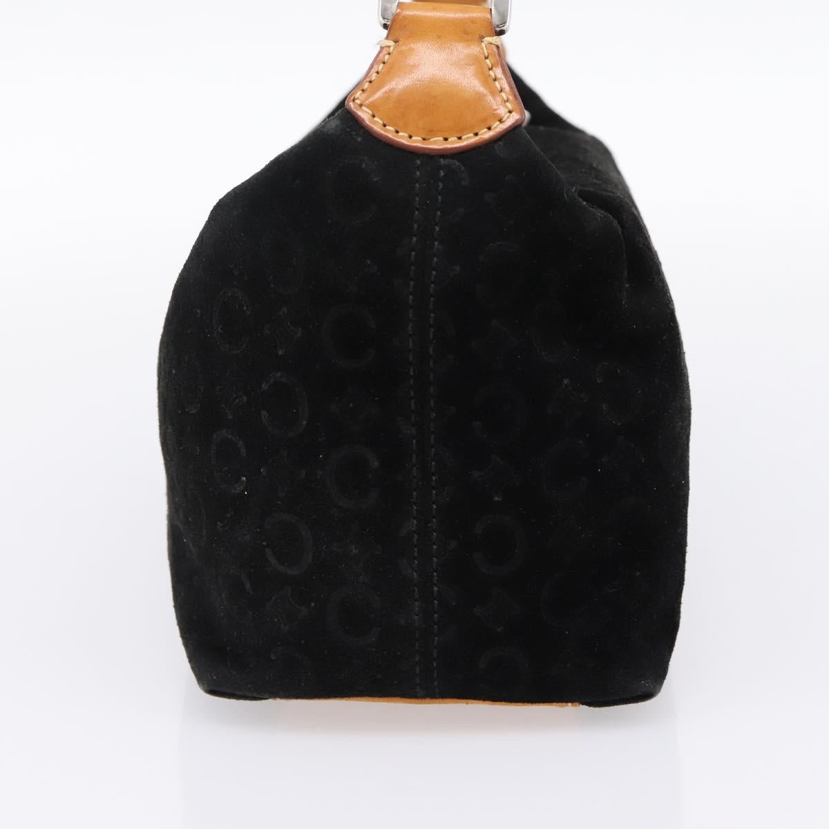CELINE C Macadam Canvas Hand Bag Suede Black Silver Auth bs36821