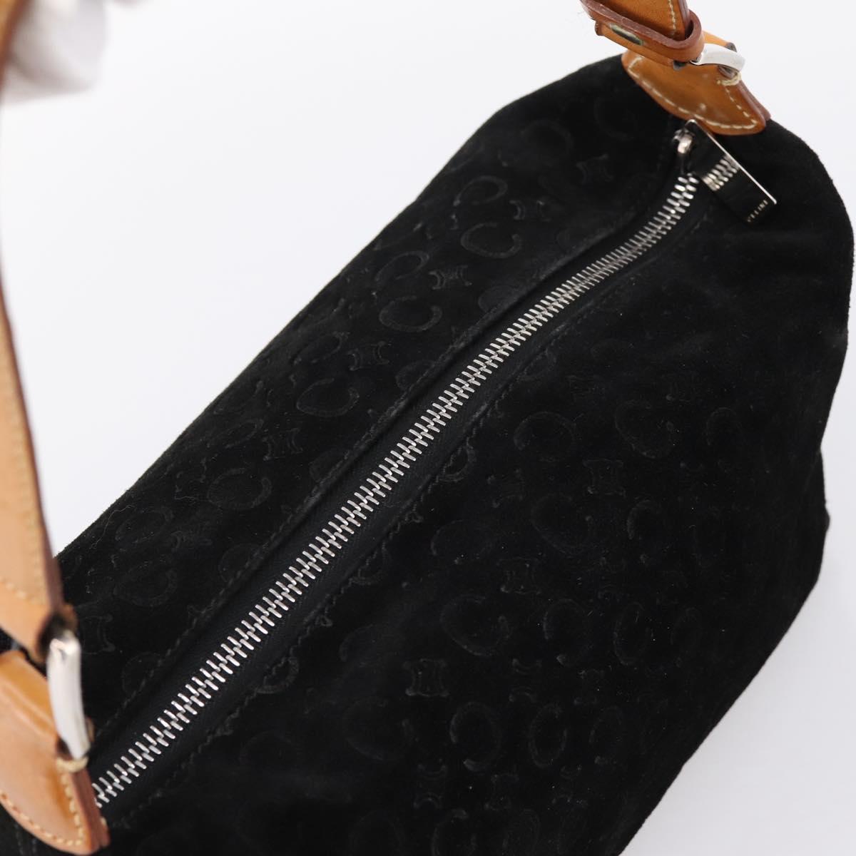 CELINE C Macadam Canvas Hand Bag Suede Black Silver Auth bs36821