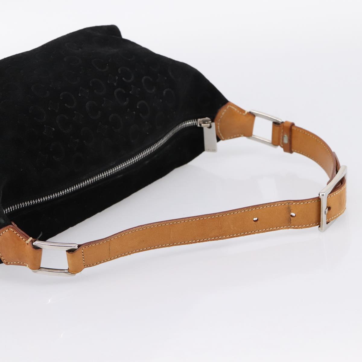 CELINE C Macadam Canvas Hand Bag Suede Black Silver Auth bs36821