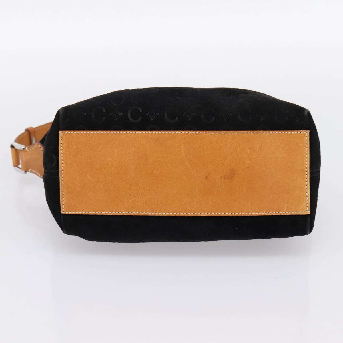CELINE C Macadam Canvas Hand Bag Suede Black Silver Auth bs36821