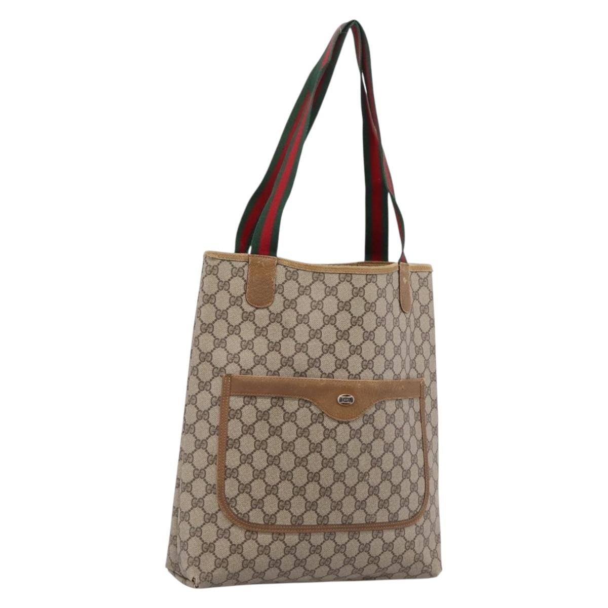 GUCCI GG Supreme Web Sherry Line Tote Bag PVC Beige Gold 40 02 003 Auth bs36822