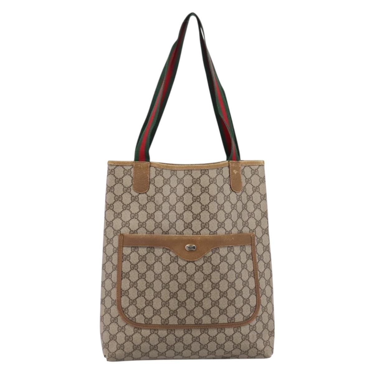 GUCCI GG Supreme Web Sherry Line Tote Bag PVC Beige Gold 40 02 003 Auth bs36822