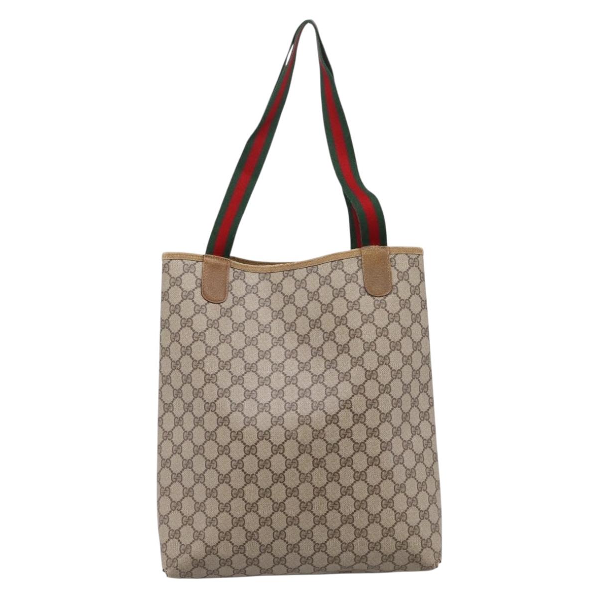 GUCCI GG Supreme Web Sherry Line Tote Bag PVC Beige Gold 40 02 003 Auth bs36822