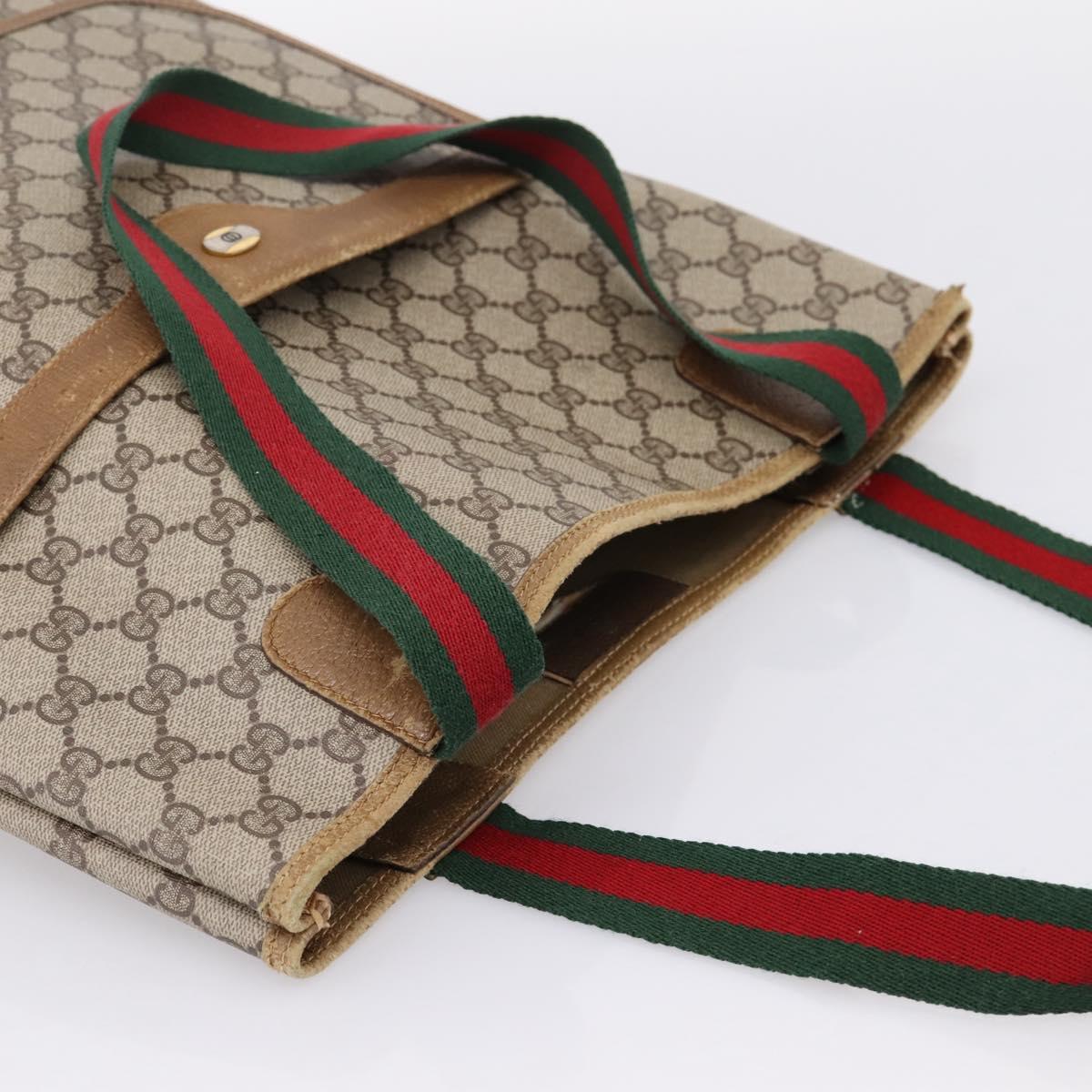 GUCCI GG Supreme Web Sherry Line Tote Bag PVC Beige Gold 40 02 003 Auth bs36822